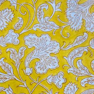 Hot Selling Luxury Indian Floral Hand Block Printed 100% Cotton Fabric Saffron Yellow and White for Women's Clothing Curtains - Product Image 5