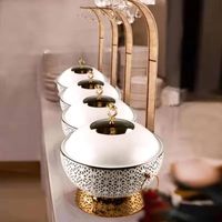 Chauffe-plat de luxe pour buffet avec support décoratif et couvercle dôme Chauffe-plat en acier inoxydable pour événements et restauration