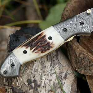 Couteau utilitaire de poche de chasse en plein air professionnel japonais damas acier changement Style bouton poussoir OEM personnalisable bricolage vente - Product Image 4