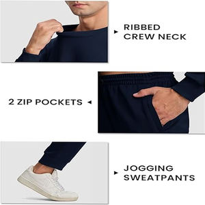 Chándal deportivo de invierno Melbo para hombre, cuello redondo, cálido, para correr, gimnasio, entrenamiento, conjunto deportivo, transpirable, 100% algodón, pista de lana - Product Image 4