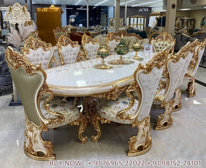 Ensemble de table à manger élégant européen de 9 pièces, ensemble de table à manger classique en bois sculpté à la main doré, ensemble de salle à manger sculpté à la main américain, États-Unis - Product Image 2