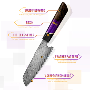มีดสำหรับเชฟเหล็กดามัสกัสแบบมืออาชีพด้ามจับผสมไม้ชุบแข็งทำจากเรซินทนทานออกแบบได้ตามต้องการ - Product Image 5