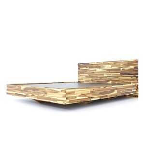 Cadre de lit double rustique japonais en bois d'acacia naturel extensible GN68037 160x200cm - Product Image 2