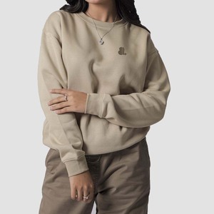 เสื้อสเวตเตอร์คอกลมของผู้หญิงผ้าคอตตอนแบบเรียบปักลายสำหรับตกแต่งโลโก้หน้าสำหรับฤดูหนาว - Product Image 4