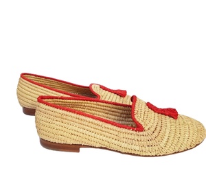 รองเท้า Raffia รองเท้าโลฟเฟอร์แบบแฮนด์เมดรองเท้าฤดูร้อนรองเท้าโมร็อกโกรองเท้าส้นแบนสูงรองเท้าโลฟเฟอร์สไตล์โมร็อกโกธรรมชาติแบบสั่งทำ - Product Image 1