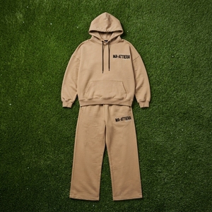 Ensemble survêtement décontracté en molleton de coton pour femme, coupe oversize, couleur beige, avec sweat à capuche et pantalon de jogging, style streetwear, vente en gros OEM - Product Image 6