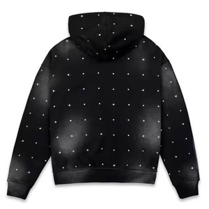 Sudadera con capucha de peso pesado de alta calidad Sudadera personalizada con bordado de diamantes de imitación Otoño Lavado con ácido Sudadera con capucha de diamantes de imitación - Product Image 4