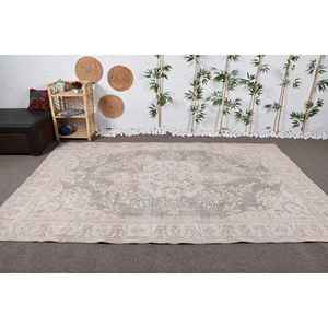 Tapis turc 6,4x9,9 pieds, grand tapis vintage, tapis rayé beige gris - Product Image 2