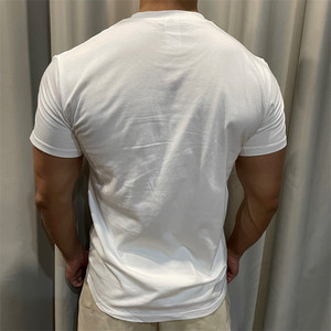 T-shirt à manches courtes en coton 100% avec logo personnalisé, col en V, écologique, pour le sport, la course à pied, le fitness, les loisirs - Style classique, décontracté, service OEM - Product Image 3