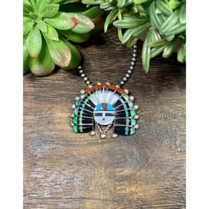 Pendentif/Épingle Vintage Zuni Opale et Pierre Multicolore Motif Soleil avec Incrustation en Argent Sterling - Product Image 1
