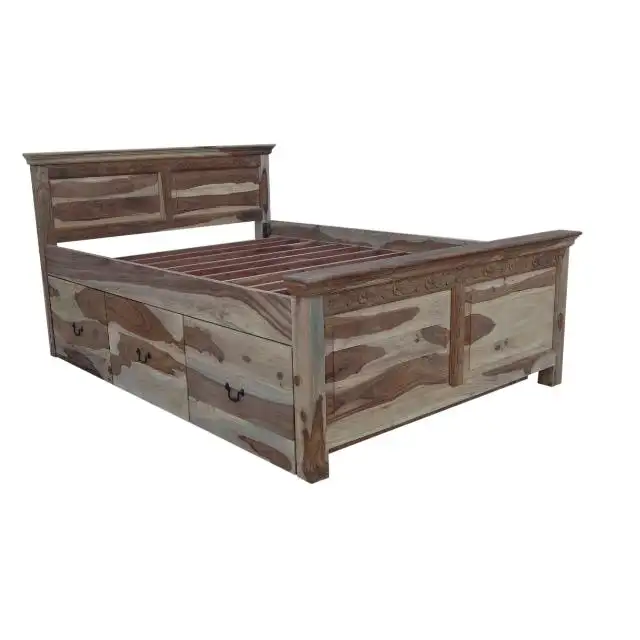 Wholesale High Quality Modern Luxury Antique Royal Bed Furniture Live Edge Wooden Frame With Headboard Wooden King Size
