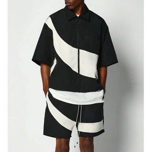 Ensemble de survêtement pour homme de haute qualité, style vintage, tissé, coupe ample, fermeture éclair, 100% coton, short 2 pièces - Product Image 5