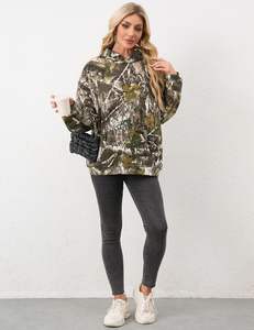 Sudadera con Capucha de Camuflaje para Mujer, Sudadera Holgada con Capucha de Forro Polar con Estampado de Hoja de Arce, Sudadera de Manga Larga con Bolsillo, Estilo Informal para Otoño - Product Image 2