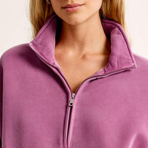 Sudaderas Cortas de Cuello Alto para Mujer, Color Sólido, Media Cremallera, Manga Larga, Bolsillo Tipo Canguro, Estilo Urbano, Sudaderas Estampadas de Invierno - Product Image 3