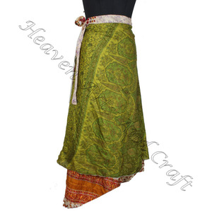 กระโปรงยาวผ้าไหม2ชั้นมหัศจรรย์สำหรับเด็กผู้หญิงใหม่กระโปรงยาวพันรอบกระโปรงยาวผ้าส่าหรีสไตล์วินเทจ - Product Image 6