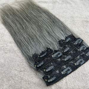 Extensions de cheveux gris raides naturels de qualité 10A avec clip pour cheveux bruts Commande minimum 1 pièce - Product Image 3
