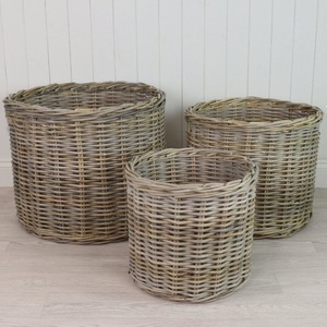 Set of 3 Simple Woven Round Rattan <b>Baskets</b> Handmade <b>Storage</b> <b>Basket</b> Wholesale eco-friendly Made in Viet Nam - Product Image 2