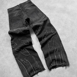 Pantalon en Jean Personnalisé Déchiré de Grande Taille Déchiré Détruit Fray Jeans Pantalon Tendance Unisexe à la Recherche Chaude - Product Image 3