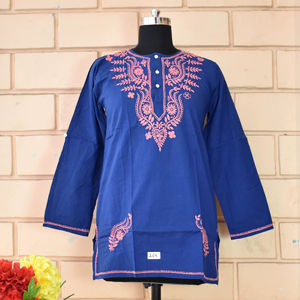 <b>Kurti</b> Cotton Chikan Embroidered Women Long Top Designer Casual Top Tunic Wholesaler - Product Image 1