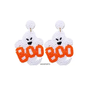 不気味な「BOO」ハロウィンビーズイヤリング-スタイリッシュで遊び心のあるコスチュームアクセサリー-ユニークで目を引くパーティージュエリー