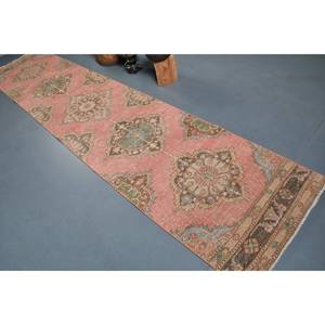 Alfombra turca Vintage de 2,8x12,9 pies, retales verdes rosas, tejido plano, respaldo de látex de lana para decoración para sala de estar o uso en el pasillo - Product Image 4