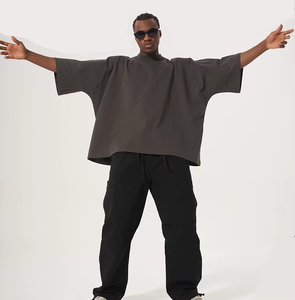 เสื้อยืดผ้าฝ้ายแบบสตรีทแวร์ไซส์ใหญ่พิเศษเสื้อยืดทรงหลวม - Product Image 3