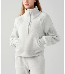 Vente en gros de sweat-shirt à demi-fermeture éclair pour femmes à la mode léger hiver chaud doux polaire style décontracté - Product Image 5