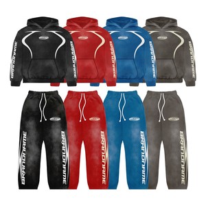 Chándales de Forro Polar Suave con Estampado Puff, Color Liso, Peso Pesado, Lavado Ácido, para Hombre, Invierno - Product Image 1