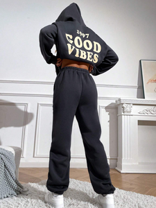 MOOSTA 2-Piece Set Solid Pattern Drop Shoulder <b>Hoodie</b> Sweatpants Oversized Lightweight Applique Technique Low MOQ for Winter Use - Product Image 4