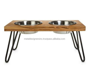 Haipin Support surélevé et bols de nourriture pour animaux de compagnie pour pattes en V en bois de manguier pour l'alimentation des chiens et chats avec mangeoires - Product Image 1