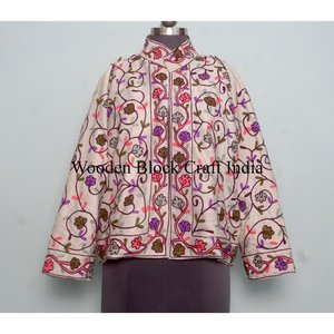 Veste en velours brodée de fleurs bohèmes, écologique, coupe-vent, respirante, rembourrage en coton Suzani, tricotée, coupe classique, pour l'hiver et l'automne - Product Image 6