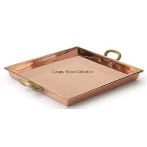 Plateau de service arabe en métal gravé au look royal Plats et plateaux fantaisie avec poignée Plateau de table décoratif en cuivre - Product Image 6