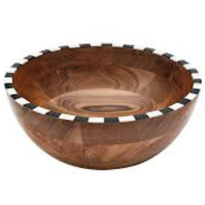 Cuenco de madera hecho a mano para servir con diseño de resina en blanco y negro para servir aperitivos, cena, sopa de arroz E. T. C - Product Image 1