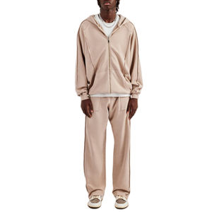 Ensemble de survêtement pour homme de haute qualité, surdimensionné, ample, délavé à l'acide, avec fermeture éclair sur le devant, couleur pierre - Product Image 1