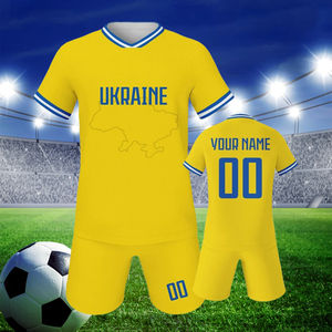 Maillot de football pour enfants personnalisé de l'Ukraine 100% polyester à manches courtes motif solide coupe automatisée Logo avant Service OEM - Product Image 4