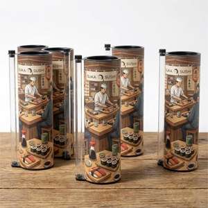 Tubo de Papel Cilíndrico Vertical para Empacar <span class=keywords><strong>Sushi</strong></span>, Caja Cilíndrica para Rollos de <span class=keywords><strong>Sushi</strong></span> con Sistema Push-Pop, Logotipo Personalizado - Product Image 4