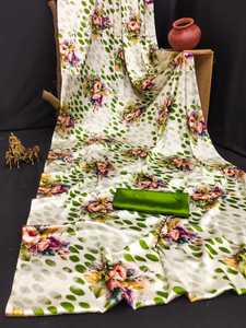 Sari DE TRABAJO Digital de tela satinada exclusiva de diseñador indio para mujer, funciones de desgaste, Sari, ropa de despedida de soltero, Sari de moda - Product Image 5