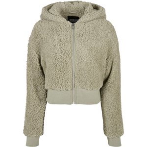 Veste à capuche en polaire olive clair pour femmes, fermeture éclair, vêtement d'extérieur en sherpa, coupe courte, manches longues, douce, chaude, confortable, décontractée, automne, hiver, couche - Product Image 1