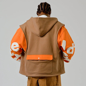 Sudadera con Capucha de Invierno de Diseño Personalizado de Alta Calidad, 100% Algodón, con Combinación de Chaleco, Bordado y Bolsillos Tipo Cargo para Hombre - Product Image 6