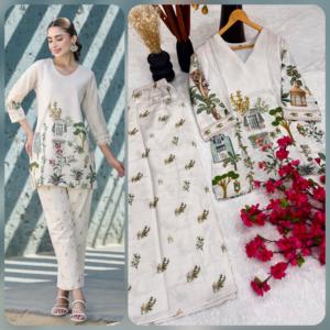 Ensemble Kurti et pantalon en lin et viscose imprimé numérique de luxe Unity Luxure, vêtements ethniques décontractés pour femmes, été - Product Image 4