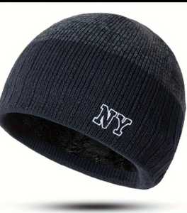 หมวกบีนนี่ขนสัตว์ลายทางหลากสีสำหรับผู้ชาย, หมวกบีนนี่ถักแฟชั่นฤดูใบไม้ร่วงและฤดูหนาว - Product Image 1