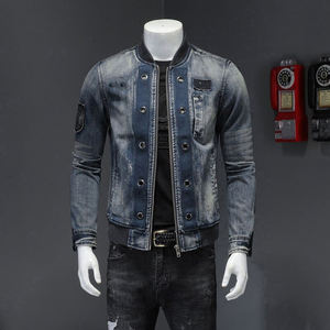 Chaqueta vaquera azul informal para hombre, chaqueta de piloto de tendencia a la moda y estilo único, prendas de vestir informales, abrigos vaqueros para motocicleta - Product Image 3