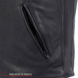 Chaleco de cuero negro con cuello en V para hombre al por mayor Premium transpirable con 4 bolsillos exteriores con cremallera diseño formal OEM a granel - Product Image 5