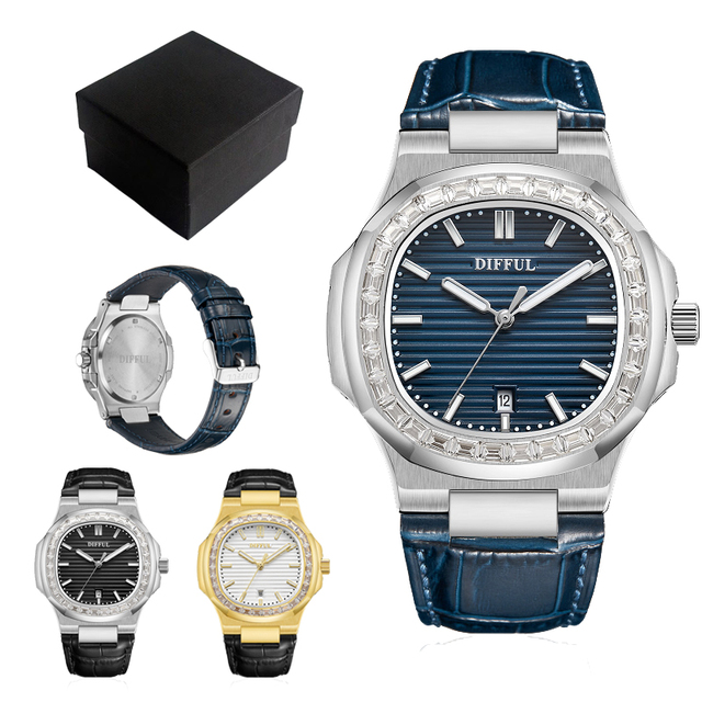 DIFFUL Luxury Citizen Movement All Stainless Steel Business Men's Water Resistant 5BAR Limited Edition Watch Diamond Pointer