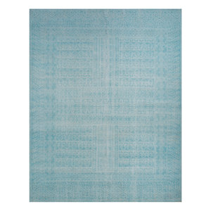 Tapis en polyester noué à la main Erbe AKPL-3007 bleu, motif géométrique abstrait, tapis de salon rectangulaire, décoration de couloir pour chambre à coucher - Product Image 1