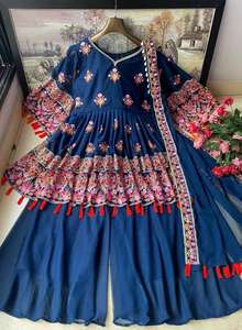 Nouveau concepteur traditionnel lourd brodé haut-ensemble sharara tenue en Georgette brodée de haute qualité pour la fête prête à porter - Product Image 2