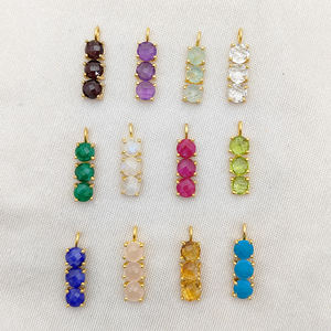 Ruby Dyed Gold Plated <b>Birthstone</b> Three Stone Connector Double Loop Gemstone Charms for DIY Jewelry Making - Product Image 6