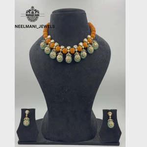 Ensemble de colliers en pierre d'émeraude verte corail de style classique pour filles et femmes, nouveau design - Product Image 3