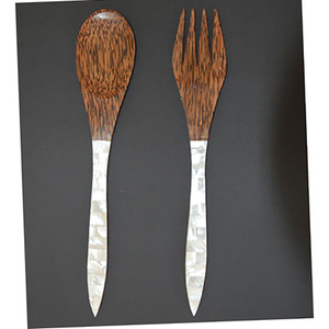 เปลือกหอยเครื่องประดับชุดช้อนและส้อมแม่ของมุกฝังด้วยโมเสคศิลปะลาย - Product Image 3