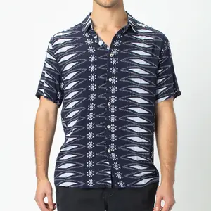 定制标志印花真丝棉夏威夷衬衫新款上市透气短袖男士休闲衬衫服装男士衬衫